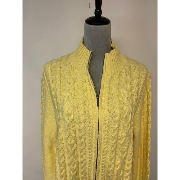 LLBean Sweater SZ XL Yellow Cable Knit Zip UP Classic Preppy Beachy Golf Tennis - Picture 3 of 10